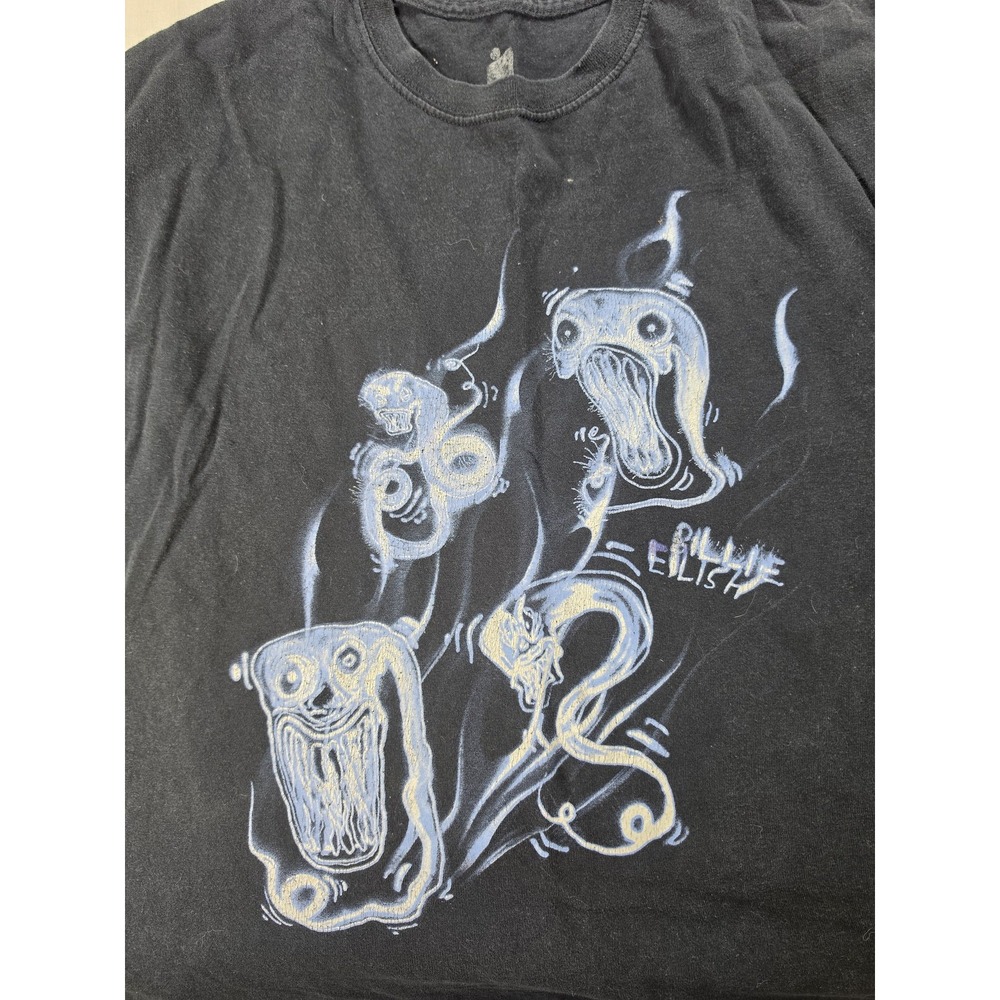 Billie Eilish Shirt Mens XL Black Monster Doodle Art Graphic Band Tee Tagless